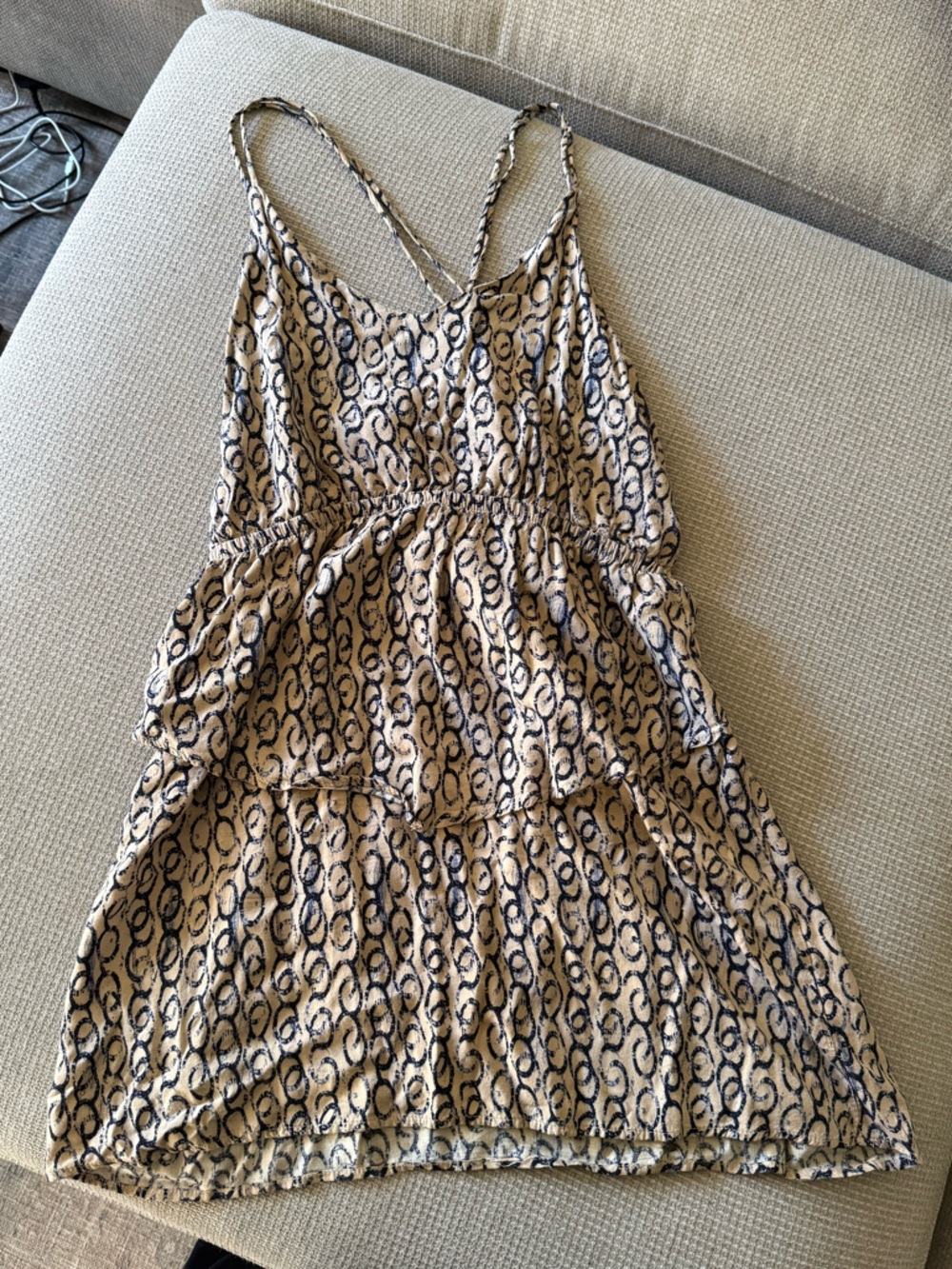 My Story Beige/purple and navy blue Printed Tiered Mini Dress